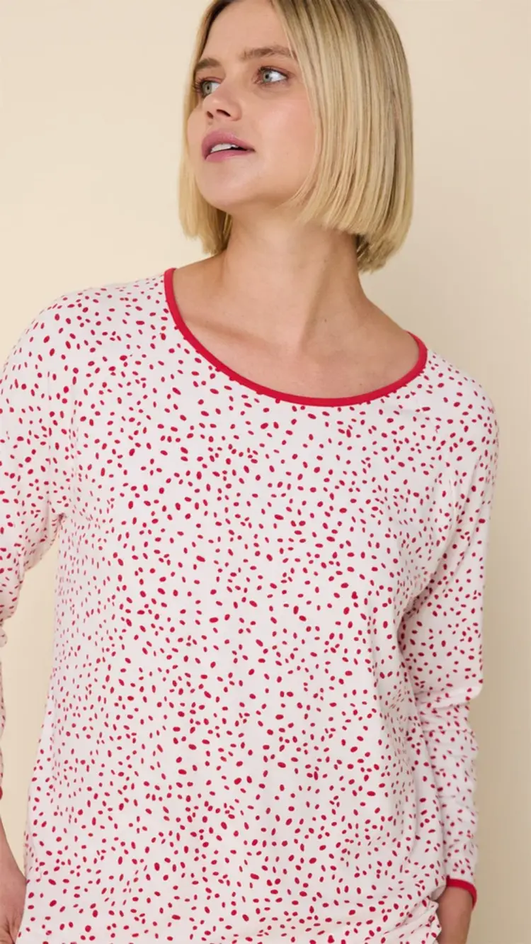 Cat's Pajamas Confetti Dot Pima Knit Simple PJ Set - Red