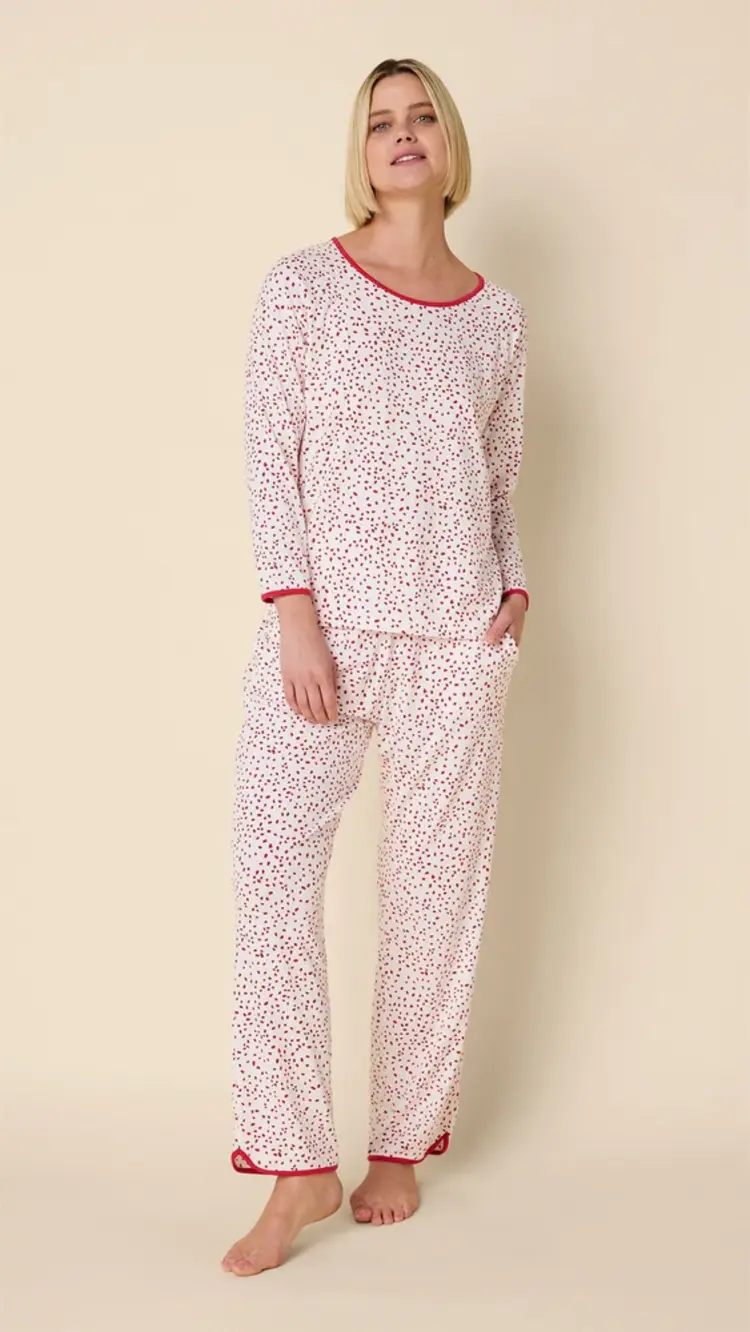 Cat's Pajamas Confetti Dot Pima Knit Simple PJ Set - Red