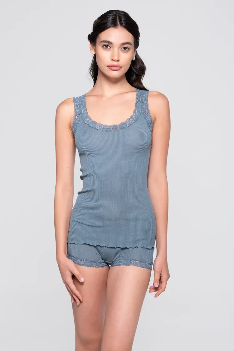 Oscalito Leavered Wool-Silk Ribbed Cami - Dusty Blue (493)