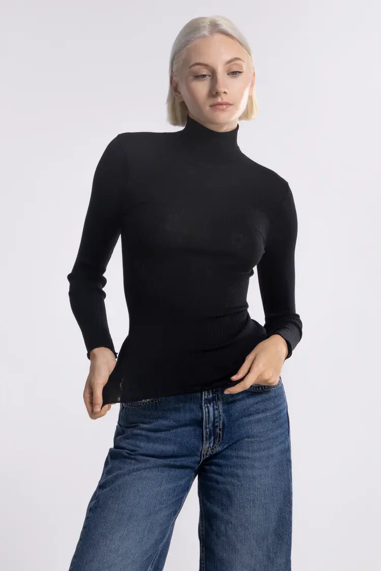 Oscalito Ribbed Mock Turtleneck Shirt - Black (020)