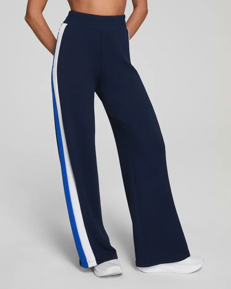 Spanx AirEssentials Colorblock Wide Leg Track Pant - Navy