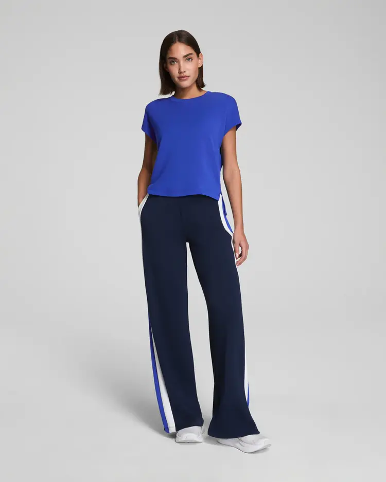 Spanx AirEssentials Colorblock Wide Leg Track Pant - Navy