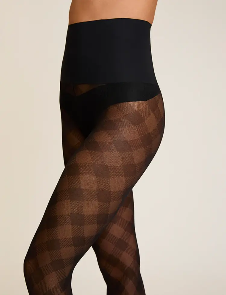 Commando Check Plaid Sheer Tight - Black