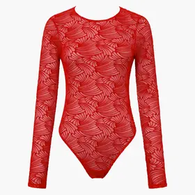 Cosabella Clancy Long Sleeve Flocked Bodysuit - Red