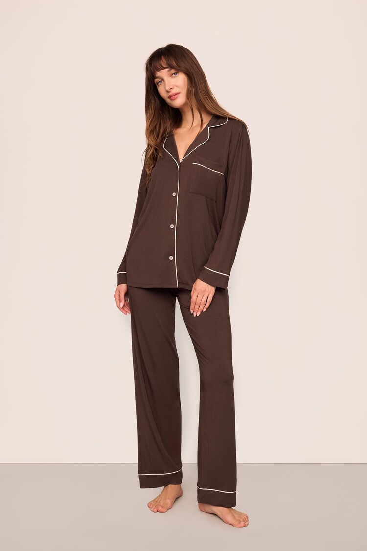 Eberjey Gisele Long Pant PJ Set - Chocolate/Ivory