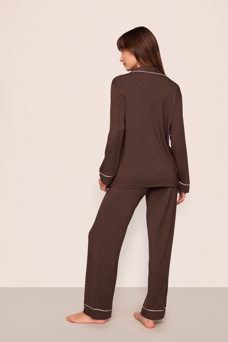 Eberjey Gisele Long Pant PJ Set - Chocolate/Ivory