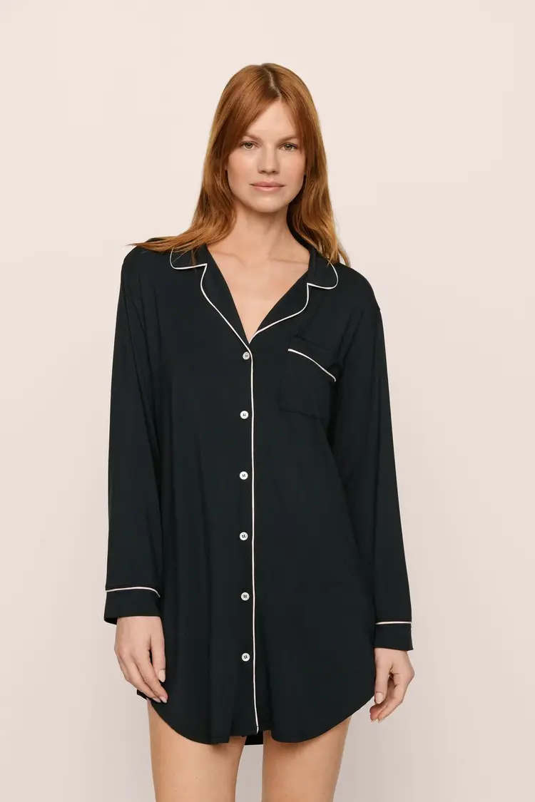Eberjey Gisele Sleep Shirt - Black/Pink