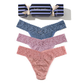 Hanky Panky Holiday Cracker 3pk Original Rise Thong - Rose, Water Lily, Tour Guide