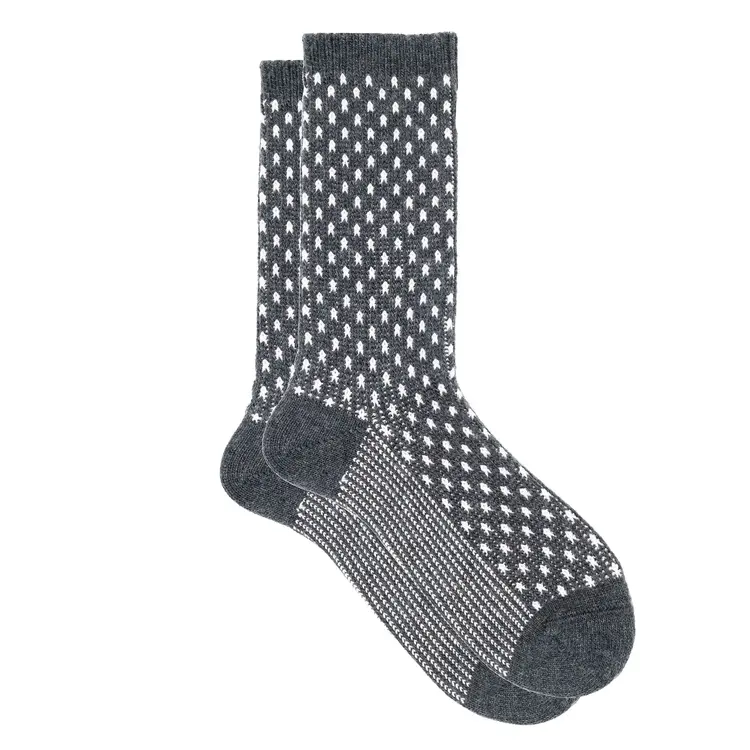 iLux Jottress Cashmere Silk Jacquard Dot Crew Sock - Charcoal/Light Pink