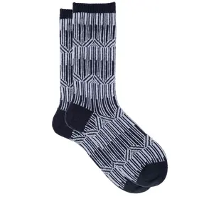 iLux Mila Cashmere Silk Vertical Stripe Crew Sock - Nocturne/Delphine