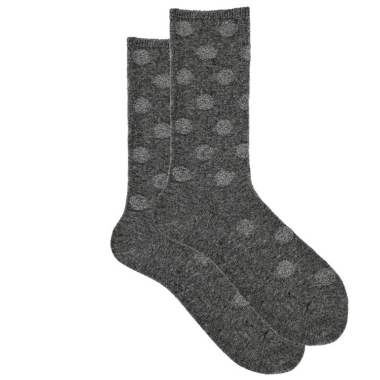 iLux Condotta Cashmere Silk Reversible Dot Crew Sock - Grey