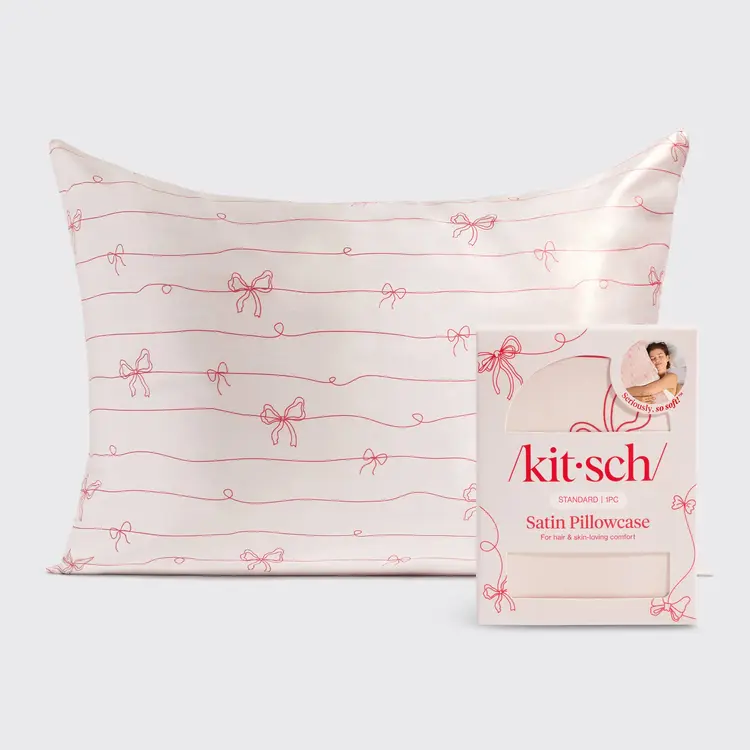 Kitsch Satin Pillowcase - Striped Bows