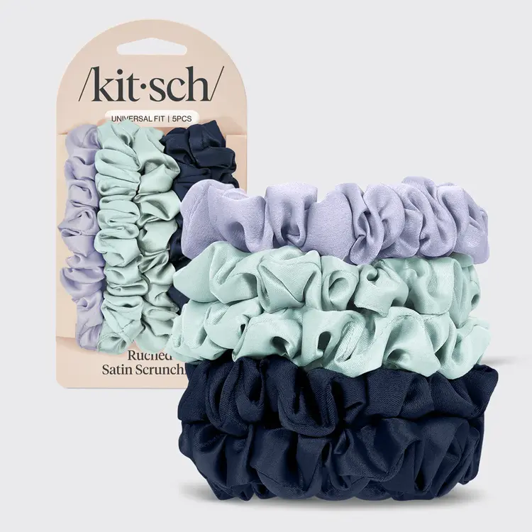 Kitsch Satin Ruched Scrunchies 5pc Set - Garden Bouquet