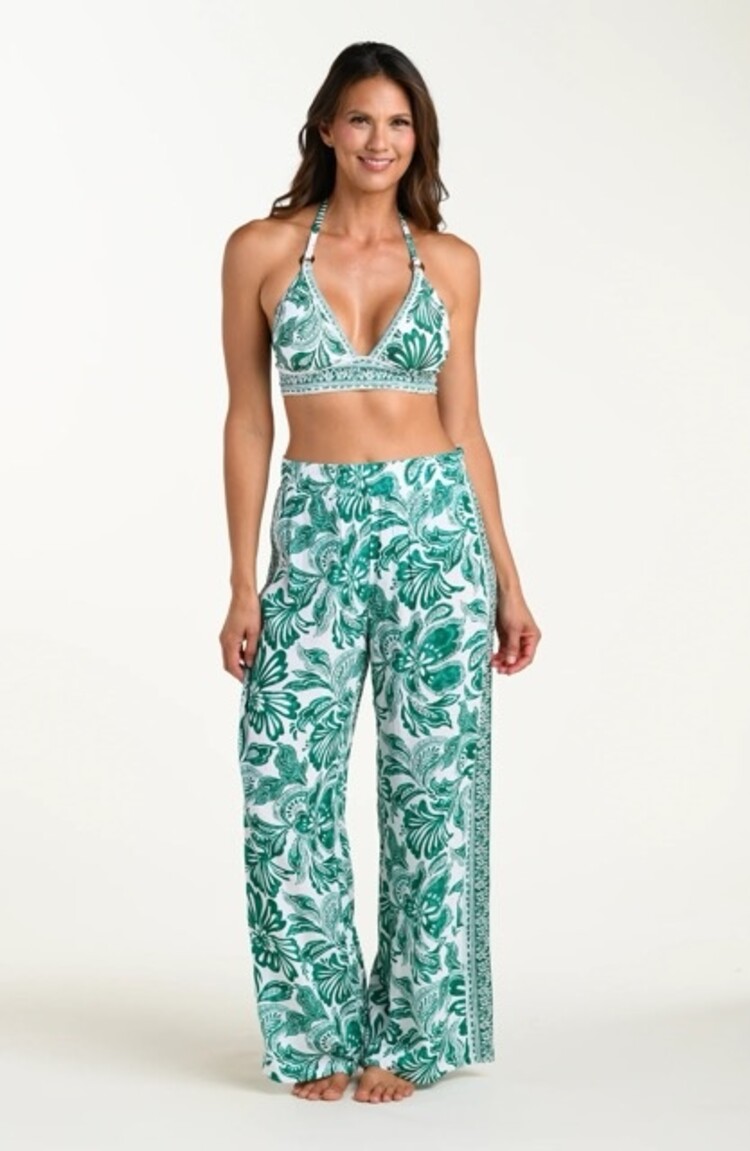 La Blanca Botanical Brocade Wide Leg Pant - Jungle Green Print