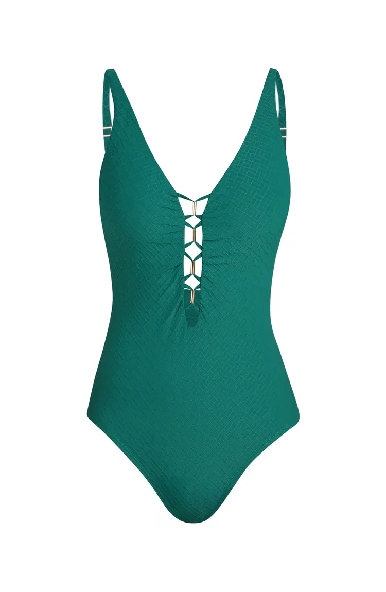 La Blanca Textured Tides Plunge One Piece - Jungle Green