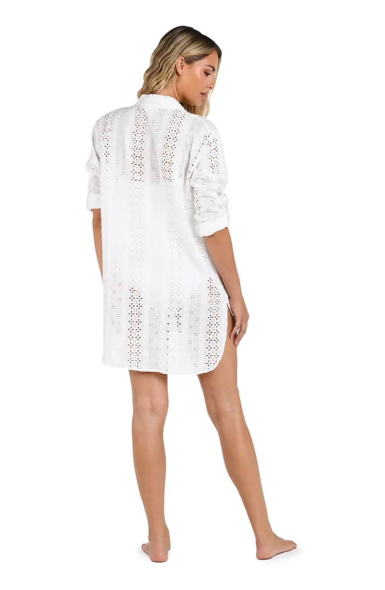 La Blanca Eyelet Camp Shirt - Ivory