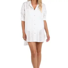 La Blanca Eyelet Camp Shirt - Ivory