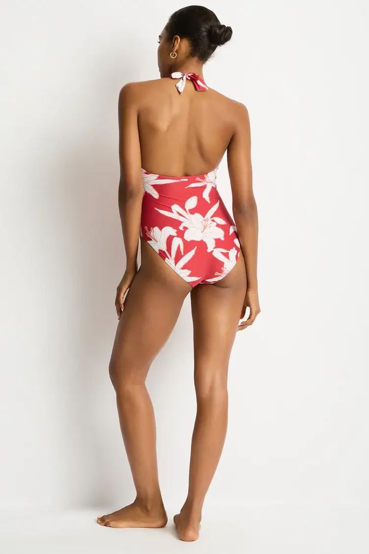 Sea Level Veridian Twist Front Halter Suit - Ruby Floral