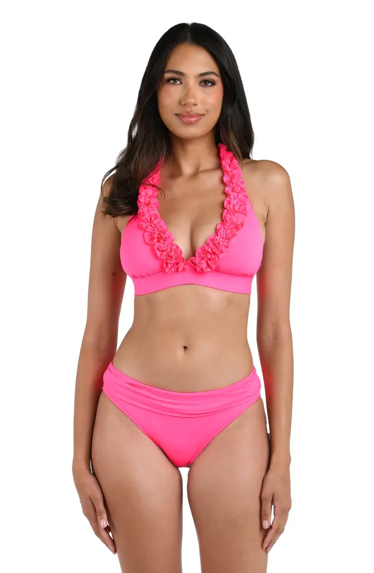 La Blanca IG Ruffle Triangle Bikini Top - Bright Pink