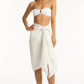 Sea Level Sunset Frayed Sarong - White