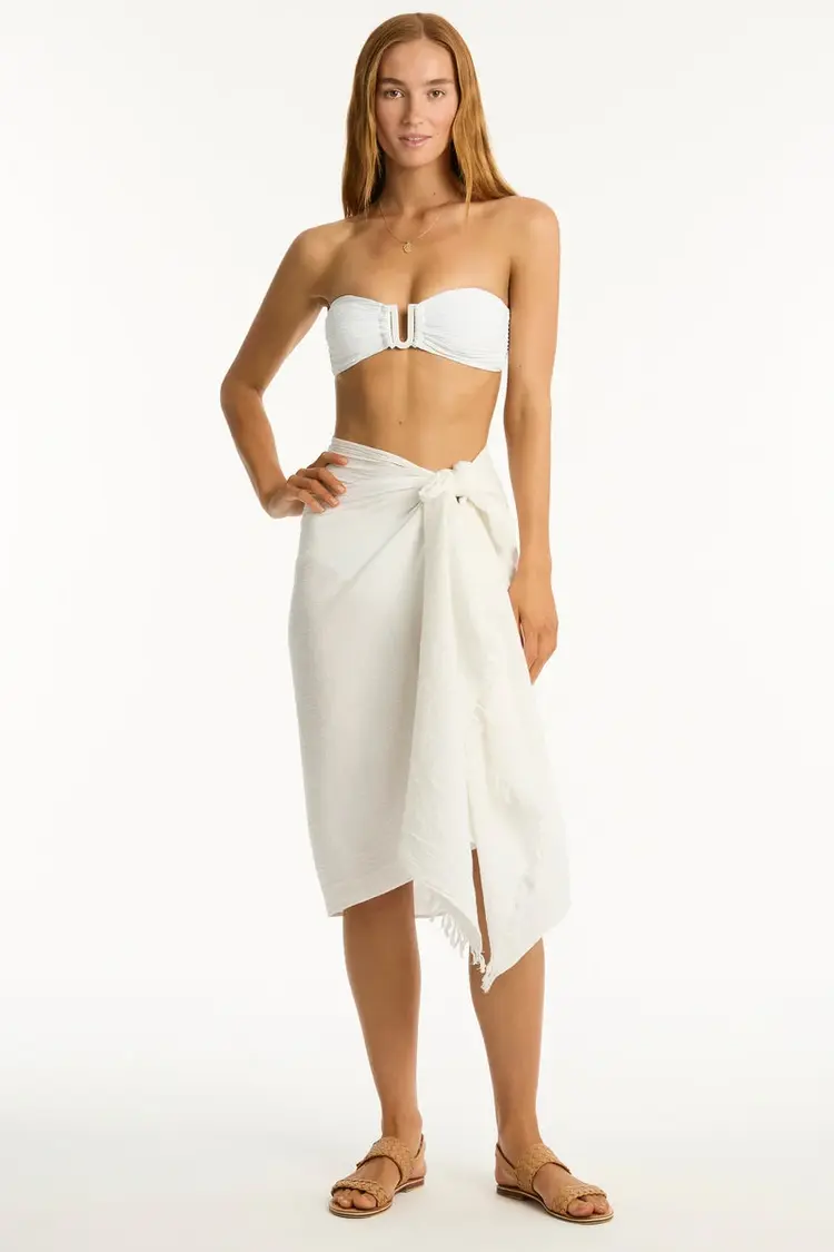 Sea Level Sunset Frayed Sarong - White