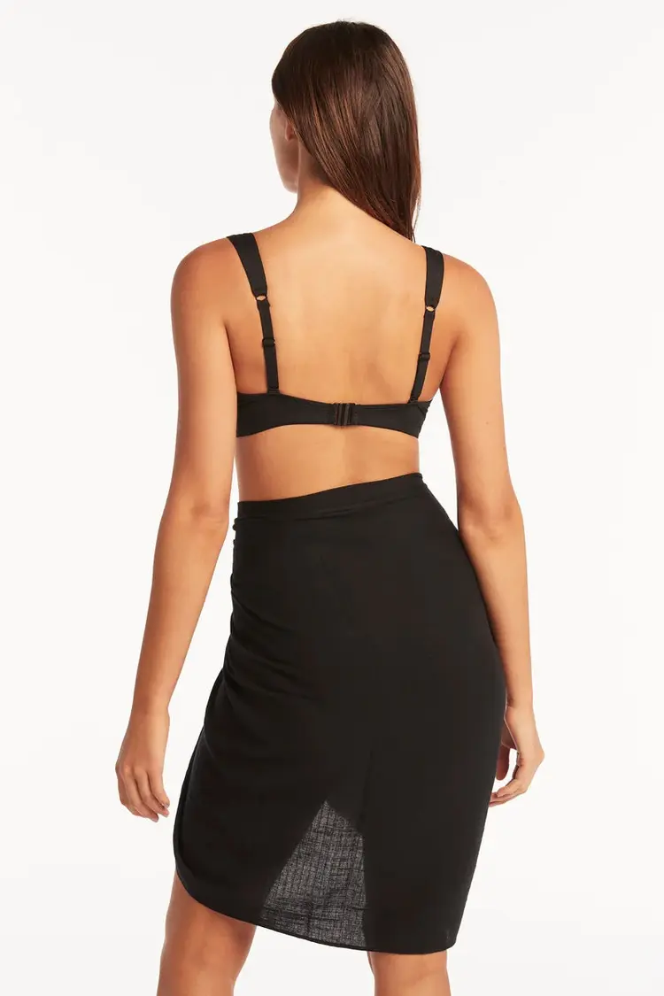 Sea Level Sunset Frayed Sarong - Black