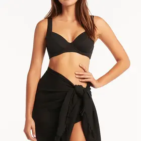 Sea Level Sunset Frayed Sarong - Black