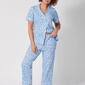 Bed Head Cotton Jersey Knit S/S Cropped PJ Set - Something Blue
