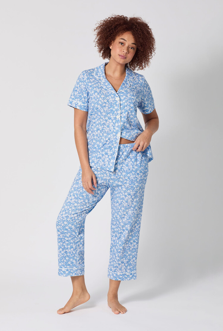 Bed Head Cotton Jersey Knit S/S Cropped PJ Set - Something Blue