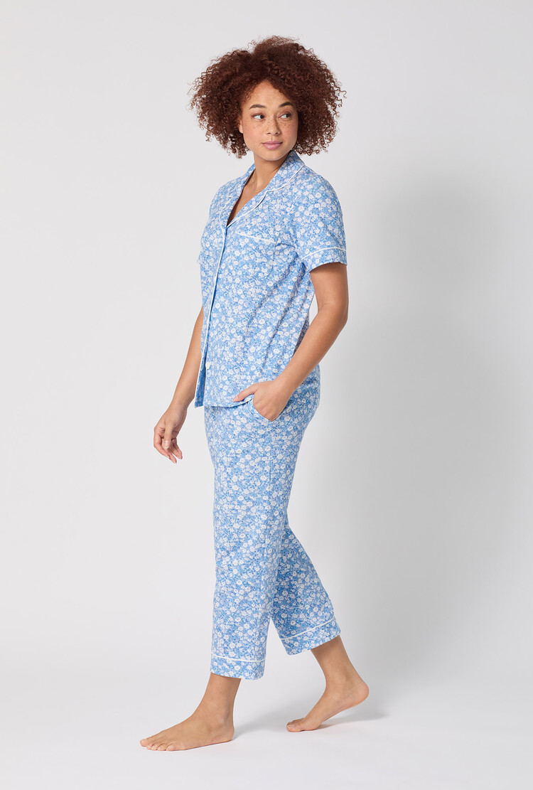 Bed Head Cotton Jersey Knit S/S Cropped PJ Set - Something Blue