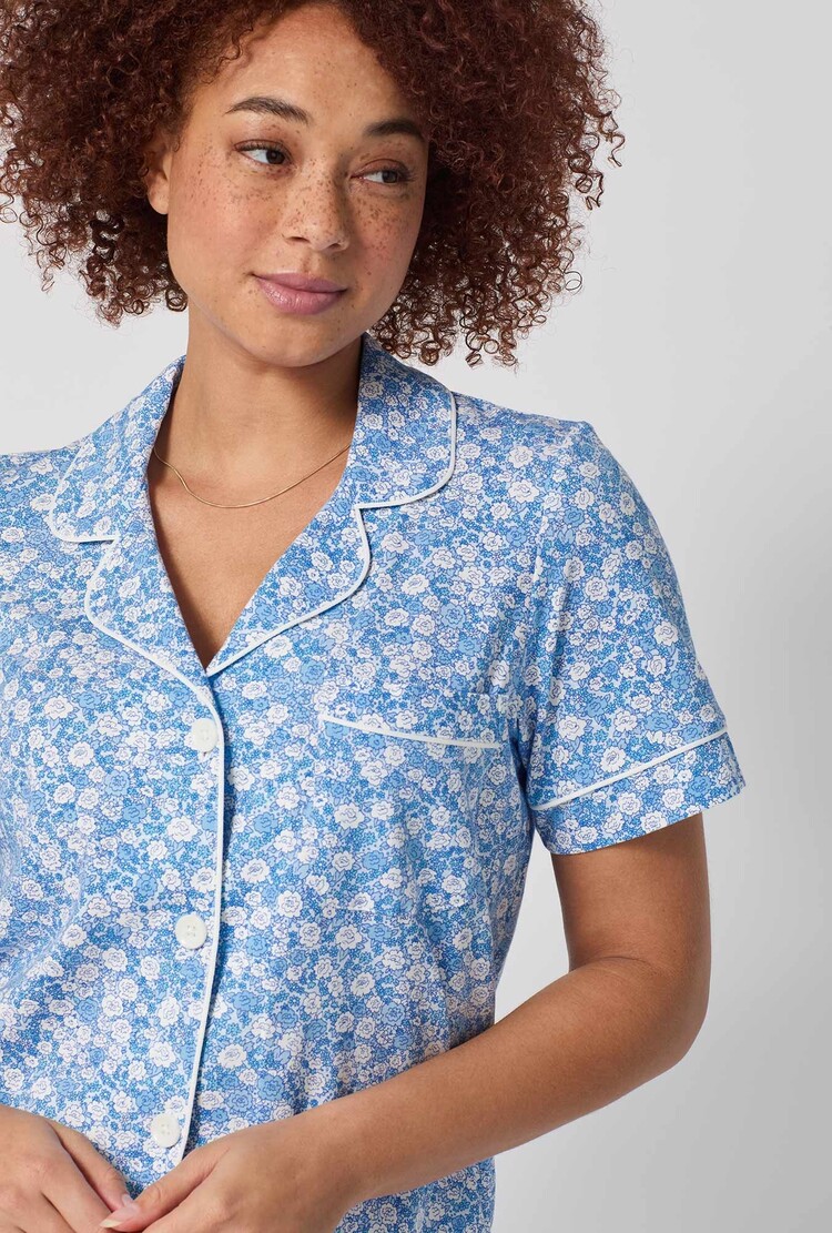 Bed Head Cotton Jersey Knit S/S Cropped PJ Set - Something Blue