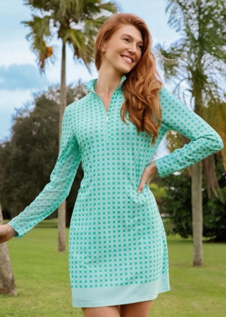 Cabana Life Flora Spring Long Sleeve Sport Dress - Green/White