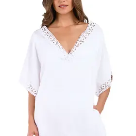 La Blanca Lakeside Linen V-Neck Tunic - White