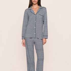 Eberjey L/S Long Pant PJ Set - Navy Seashell