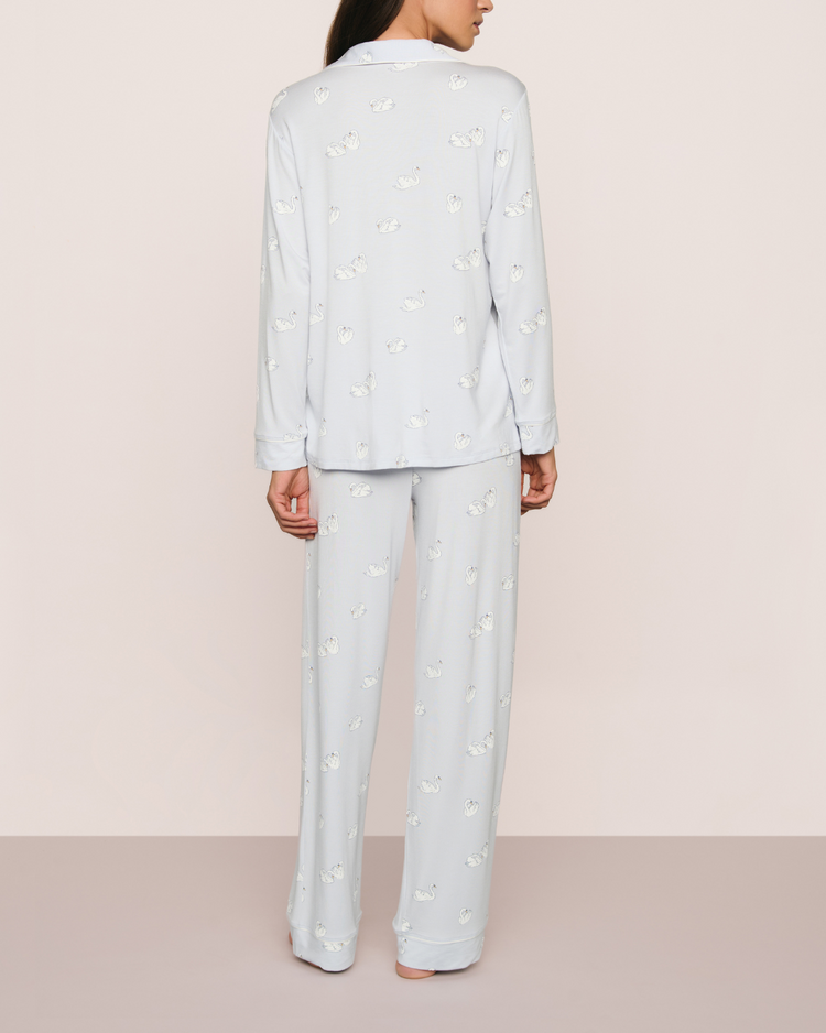 Eberjey Gisele Printed Long Pant L/S PJ Set - Swans