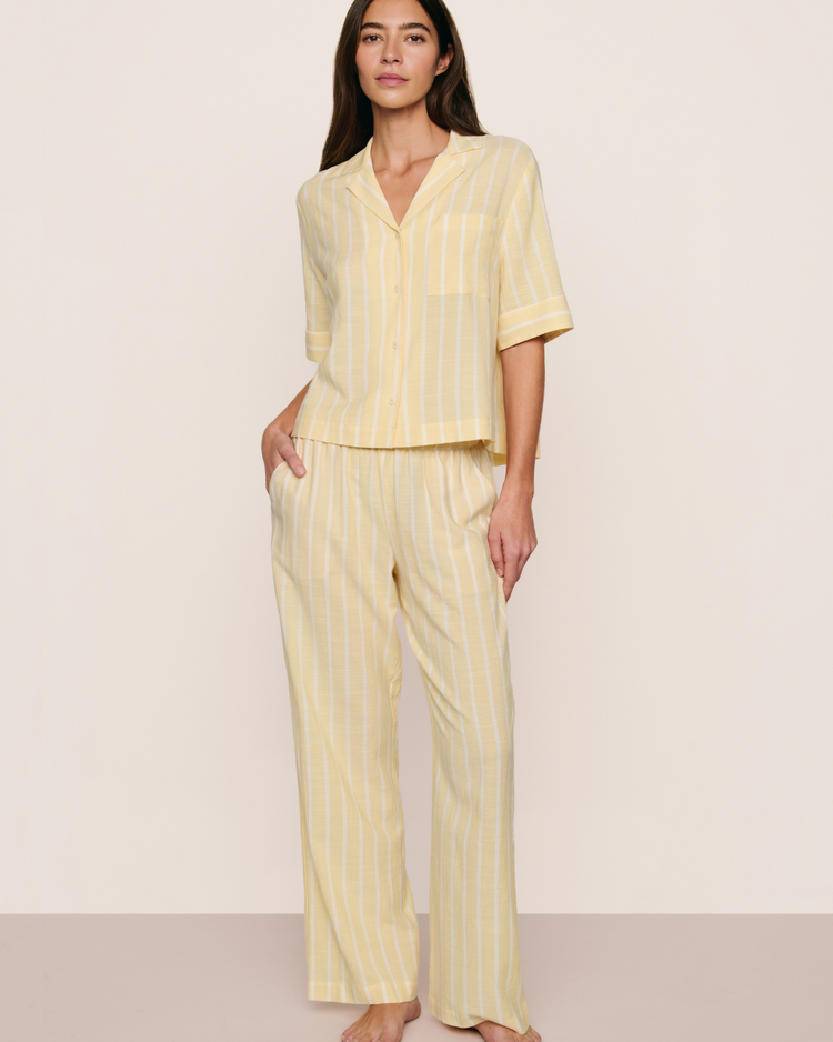 Eberjey Relaxed S/S Long Pant PJ Set - Sunbeam/Ivory Stripe