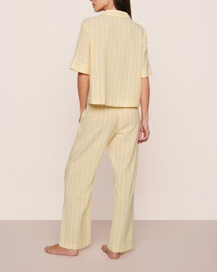 Eberjey Relaxed S/S Long Pant PJ Set - Sunbeam/Ivory Stripe
