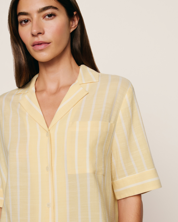 Eberjey Relaxed S/S Long Pant PJ Set - Sunbeam/Ivory Stripe