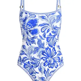 La Blanca Botanical Brocade One Piece - Lapis Print