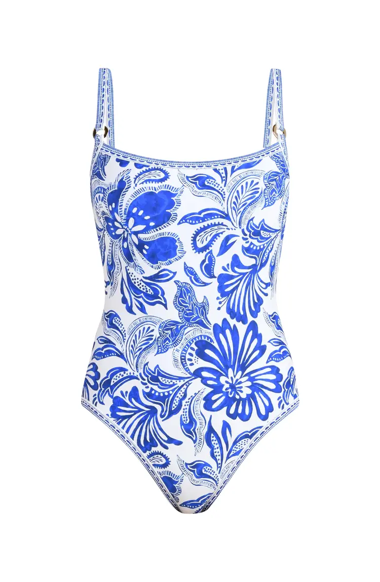 La Blanca Botanical Brocade One Piece - Lapis Print