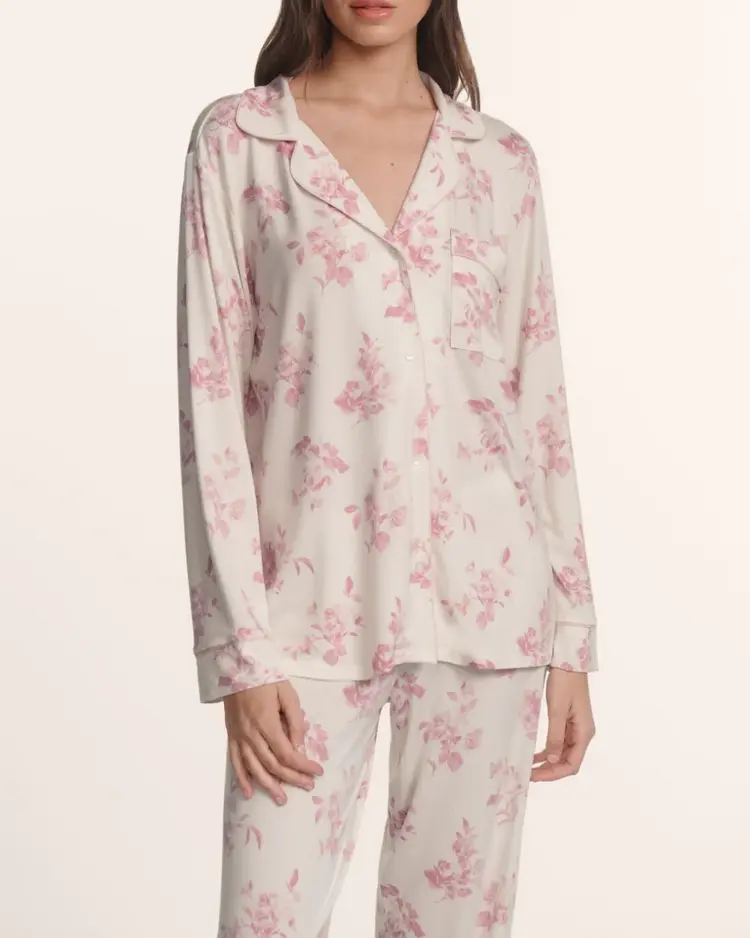 Eberjey Long Pant L/S PJ Set - Rose Garden Cameo