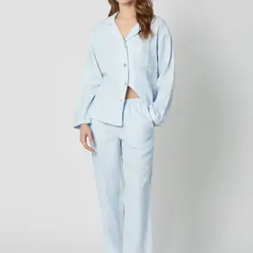 Bed Head Linen Long Sleeve Pajama Set - Baby's Breath Blue