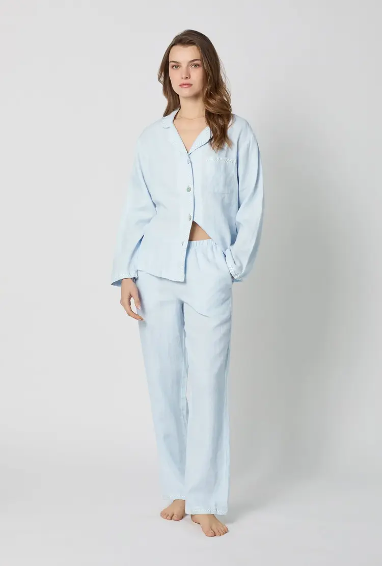 Bed Head Linen Long Sleeve Pajama Set - Baby's Breath Blue