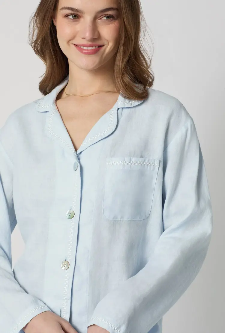 Bed Head Linen Long Sleeve Pajama Set - Baby's Breath Blue
