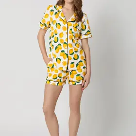 Bed Head Lemons Knit Short Sleeve Short Pajamas - Main Squeeze