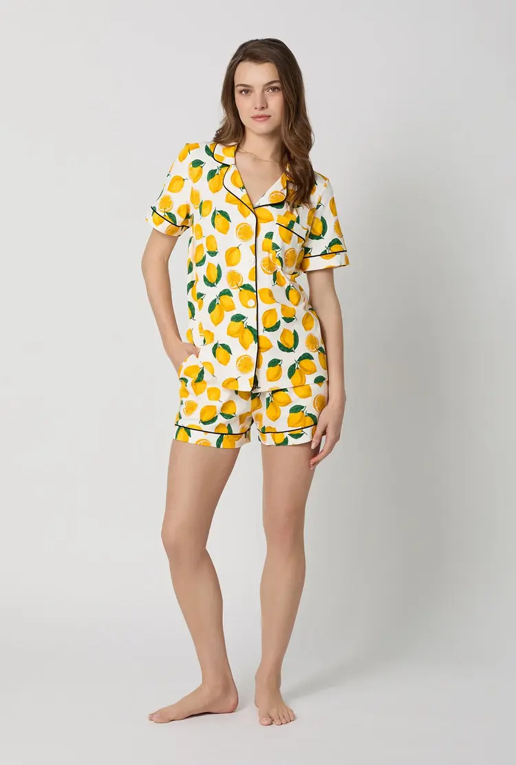 Bed Head Lemons Knit Short Sleeve Short Pajamas - Main Squeeze