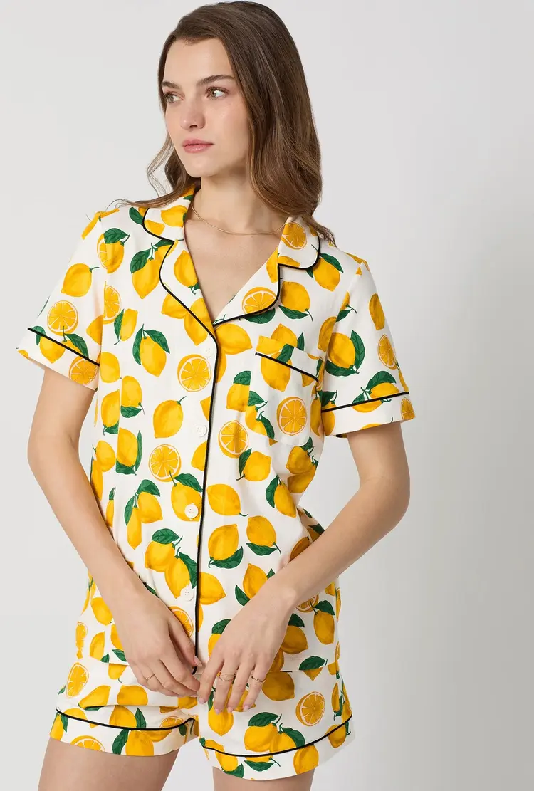 Bed Head Lemons Knit Short Sleeve Short Pajamas - Main Squeeze