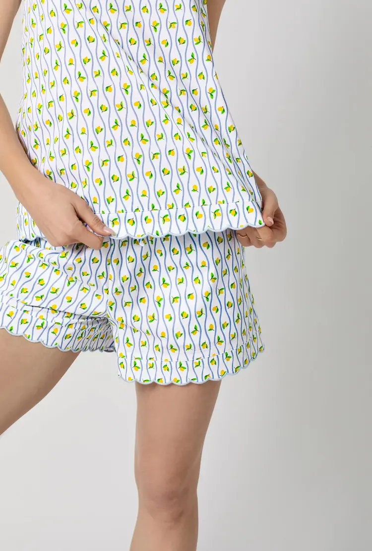 Bed Head Cotton Scallop Cami Short Pajamas - Limoncello Stripe