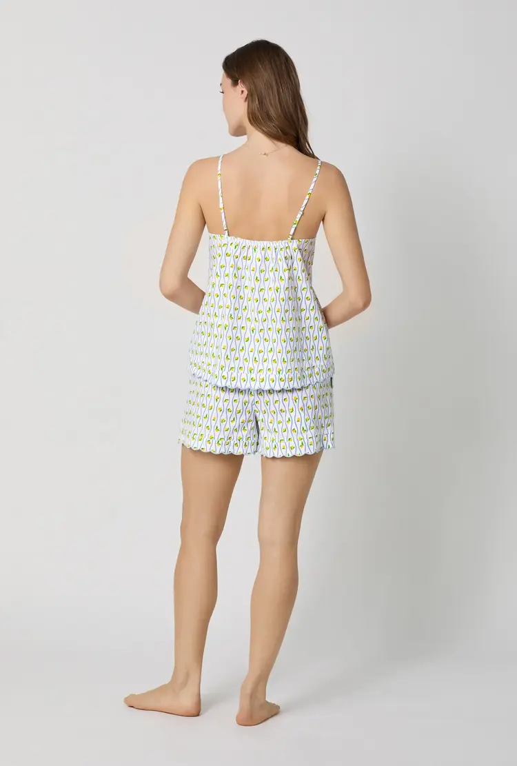 Bed Head Cotton Scallop Cami Short Pajamas - Limoncello Stripe