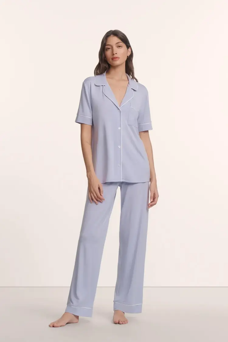 Eberjey Gisele Short Sleeve Pant PJ Set - Lavender Dusk/Ivory